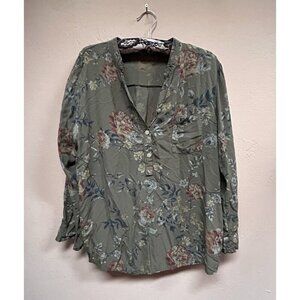 Angela Mara Women's Popover Top Long Sleeve Floral Blouse Multicolor XL Casual
